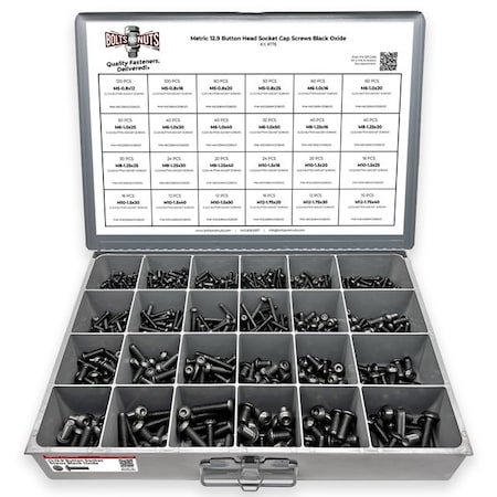 Boltsandnuts.Com Metric 12.9 Alloy Allen Button Head Socket Cap Screws Bolts Black Oxide Assortment - 905 PCS Assortment Kit #176